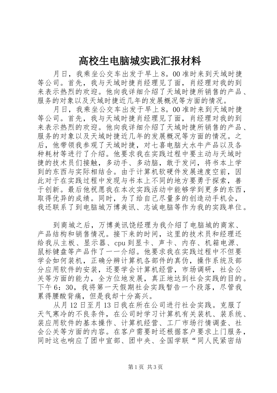 高校生电脑城实践汇报材料_第1页