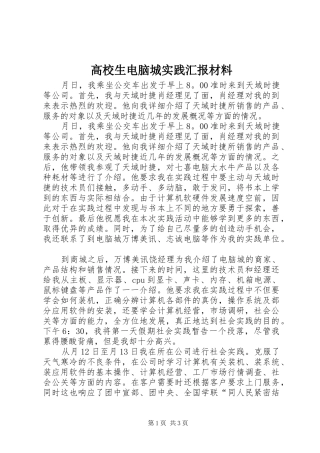 高校生电脑城实践汇报材料