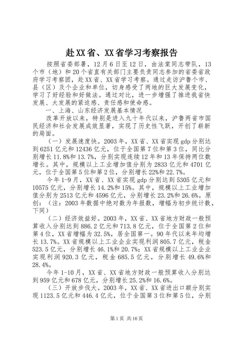 赴XX省、XX省学习考察报告_第1页
