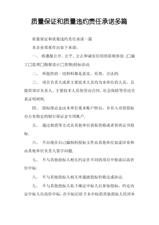 质量保证和质量违约责任承诺多篇