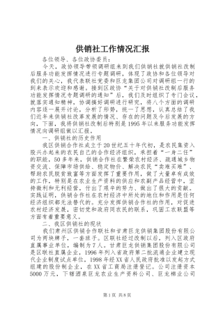 供销社工作情况汇报