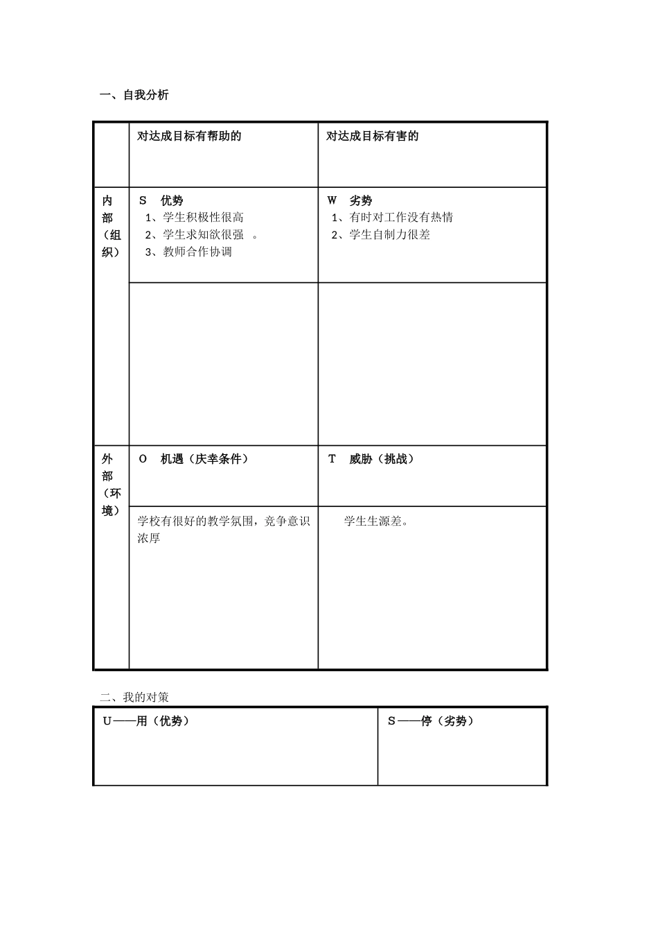 自我分析表单翻水小学_第1页