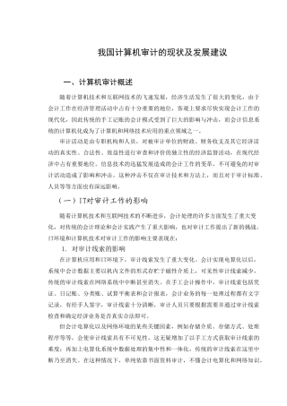 我国计算机审计的现状及发展建议
