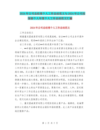 2024年公司总经理个人工作总结范文与2024年公司技保部个人年度个人工作总结范文汇编