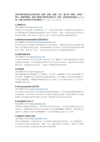 全球TOP100杂志(是你了解原汁原味的外国文化、经济、政治的很好途径
