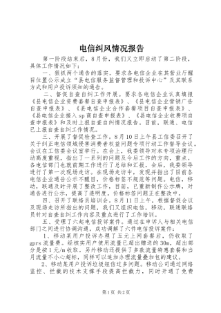 电信纠风情况报告