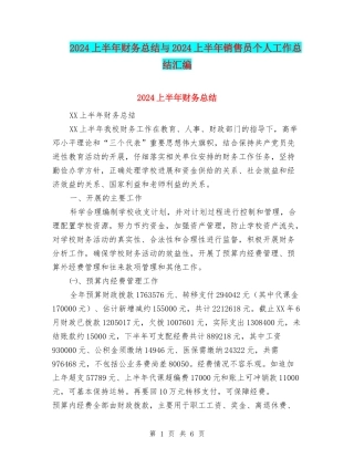 2024上半年财务总结与2024上半年销售员个人工作总结汇编