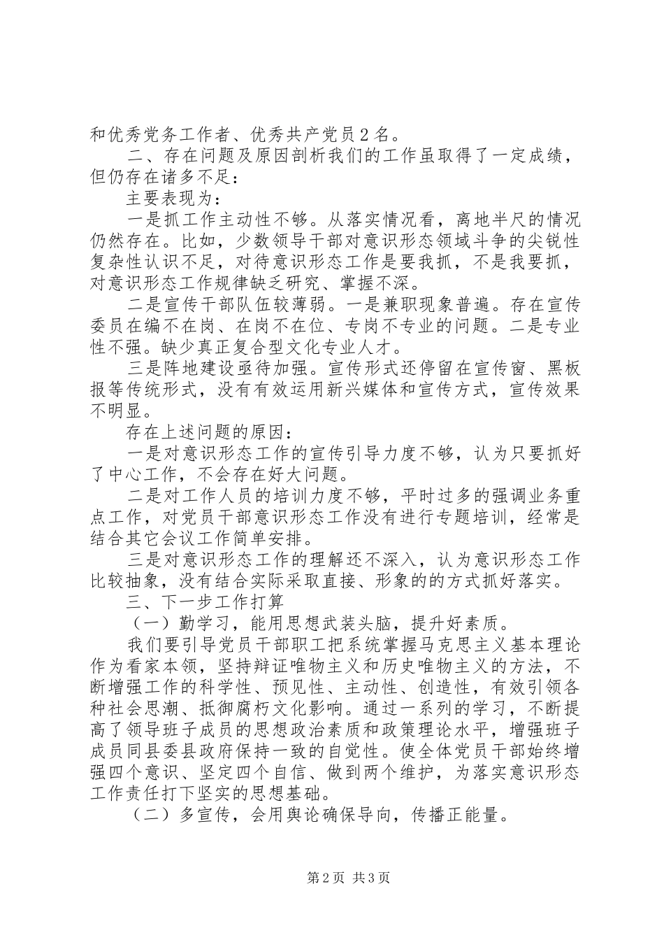 单位巡查意识形态责任工作汇报_第2页