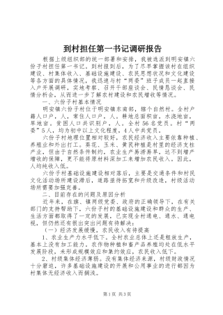 到村担任第一书记调研报告