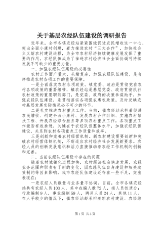 关于基层农经队伍建设的调研报告