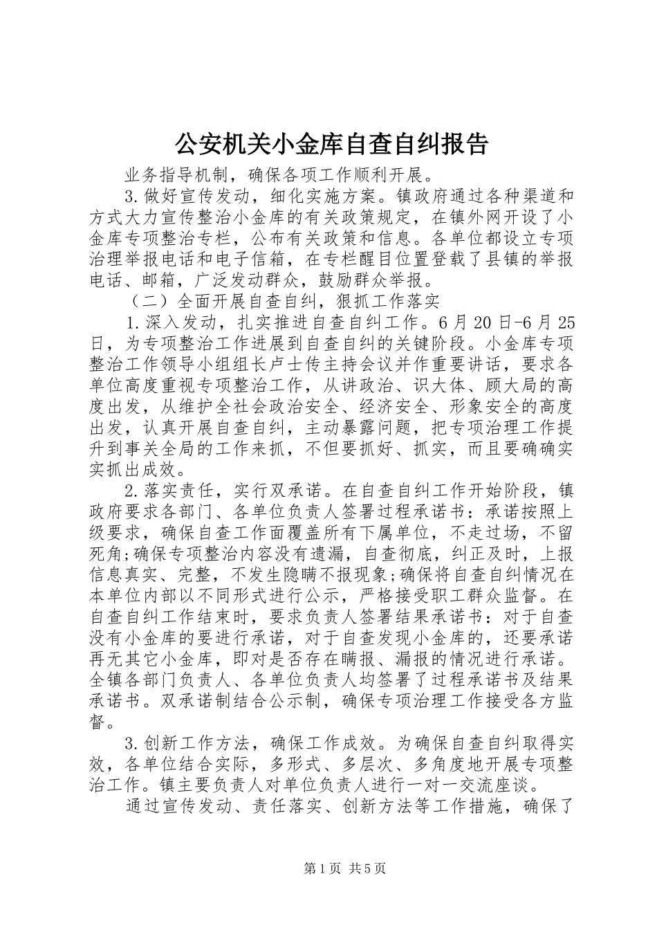 公安机关小金库自查自纠报告_第1页