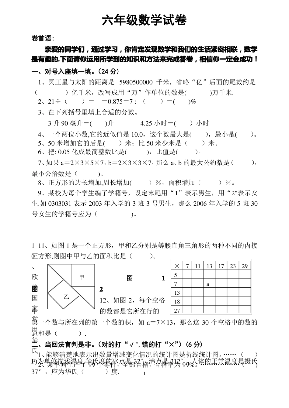 小升初数学试卷比较难_第1页