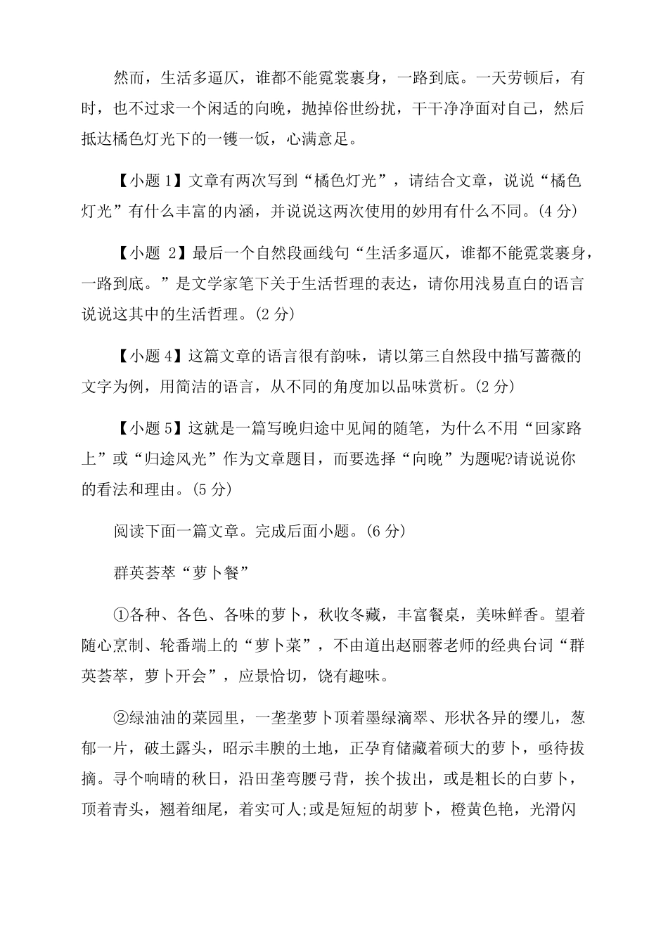 绿色指标测试语文试卷_第3页