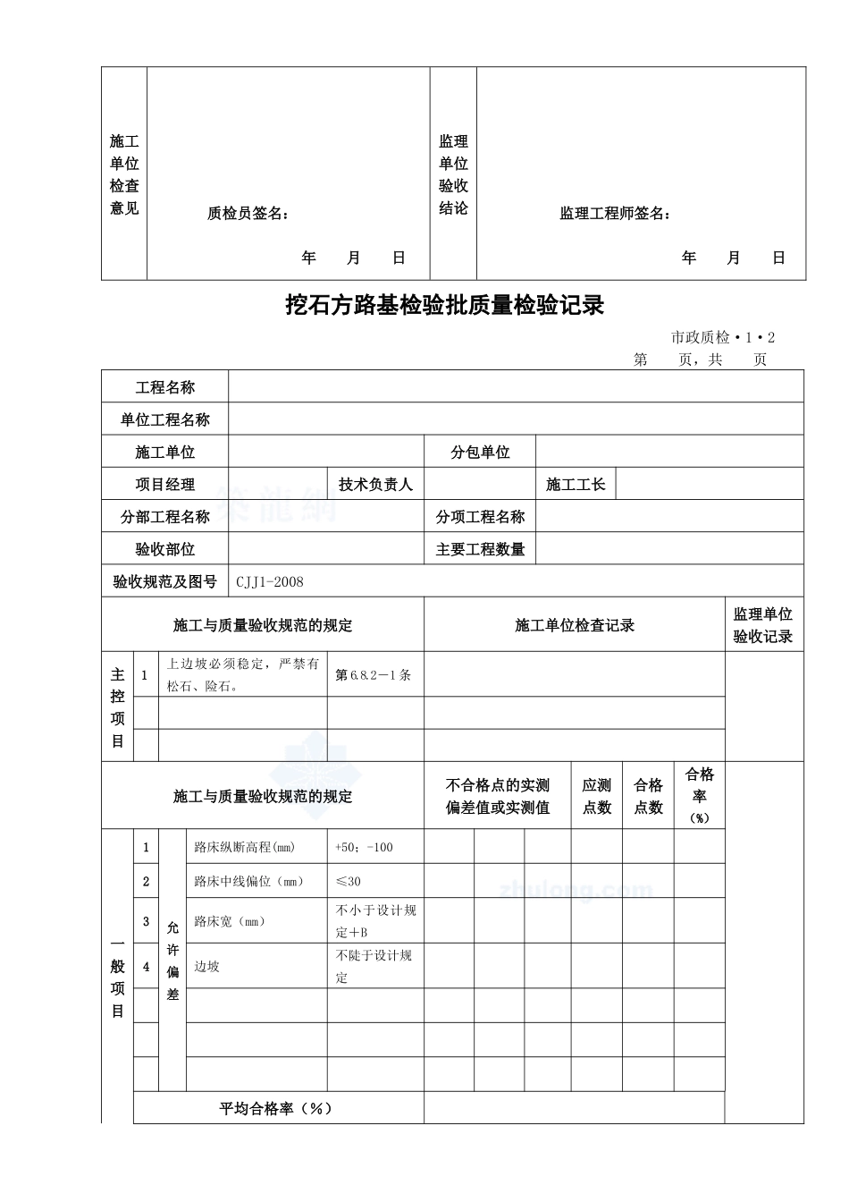 土方路基检验批质量检验记录(市政)_第2页