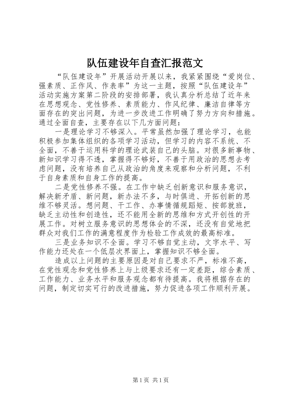 队伍建设年自查汇报范文_第1页