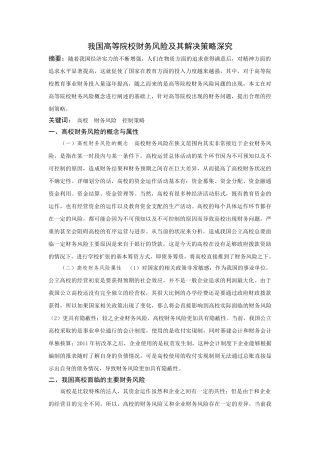 我国高等院校财务风险及其解决策略深究