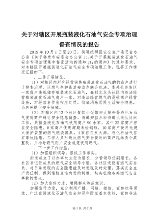 关于对辖区开展瓶装液化石油气安全专项治理督查情况的报告