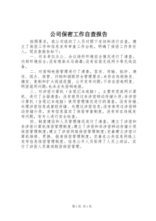 公司保密工作自查报告