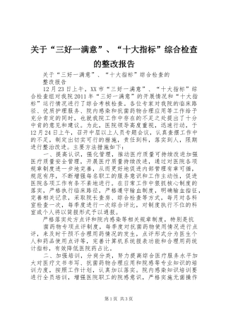 关于“三好一满意”、“十大指标”综合检查的整改报告