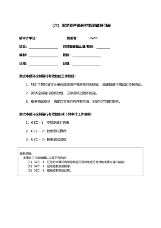 固定资产循环测试底稿