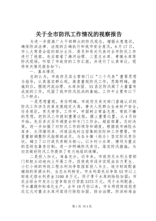 关于全市防汛工作情况的视察报告