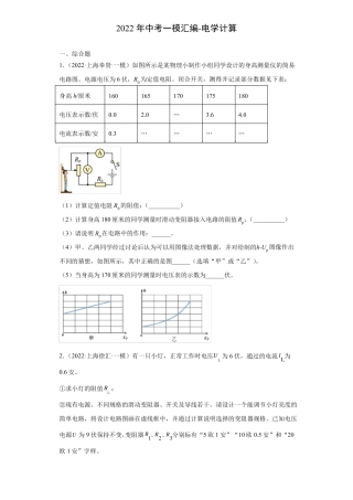 2022年上海中考物理一模试题分类汇编-电学计算-学生版