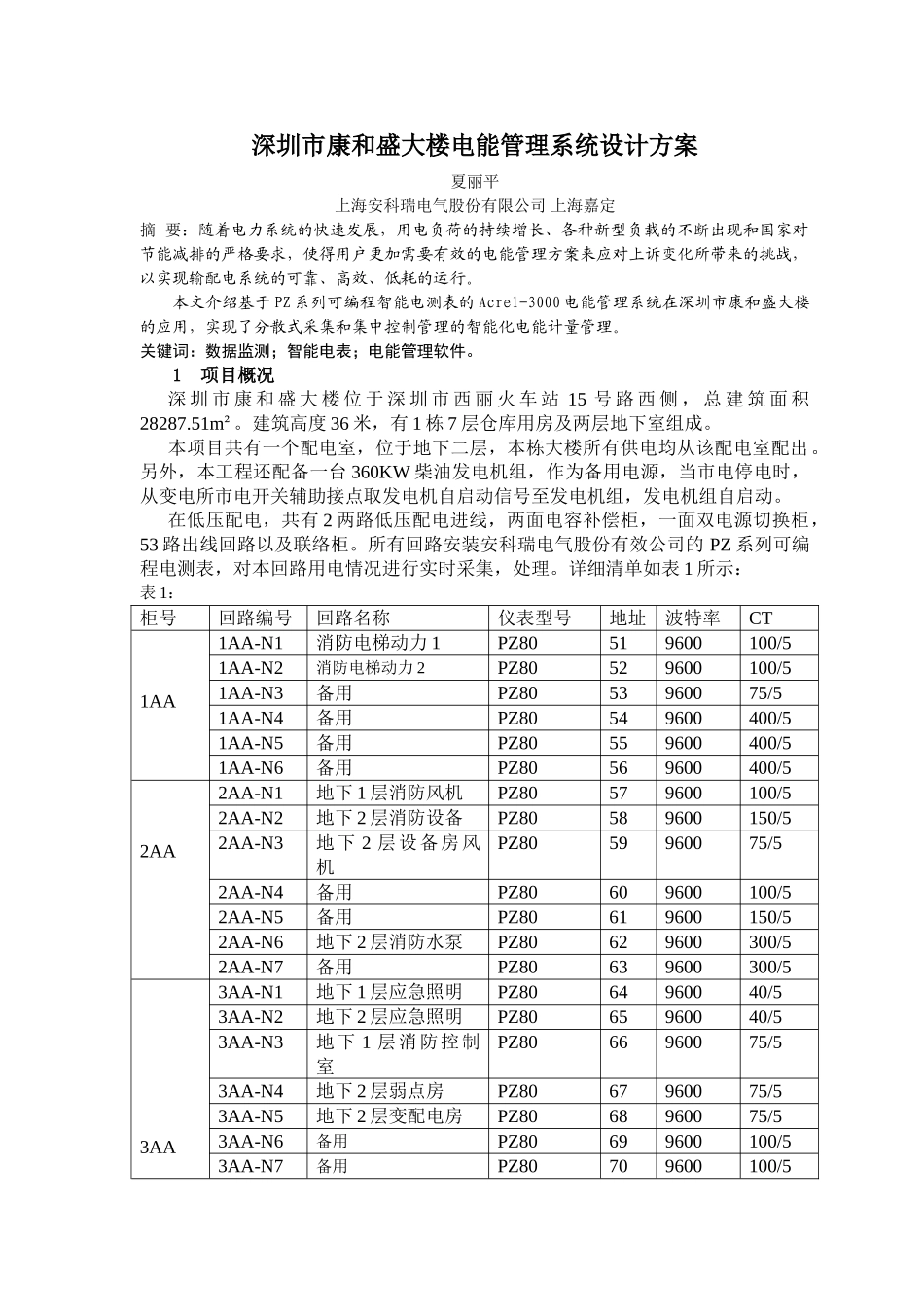 深圳市康和盛大楼电能管理系统设计方案_第1页