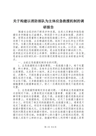 关于构建以消防部队为主体应急救援机制的调研报告