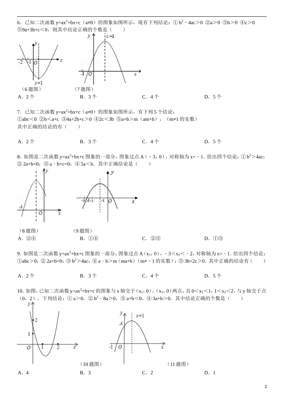 重庆中考2014年选择第12题专项训练(二次函数中系数与图像)_第2页