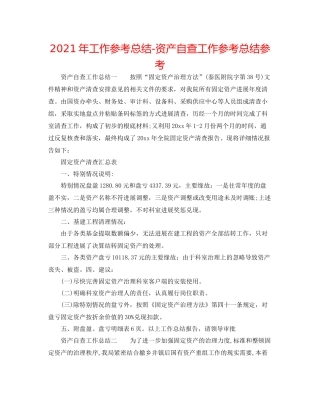 2021年工作参考总结资产自查工作参考总结参考