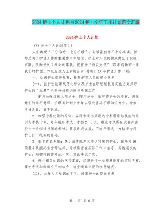 2024护士个人计划与2024护士全年工作计划范文汇编