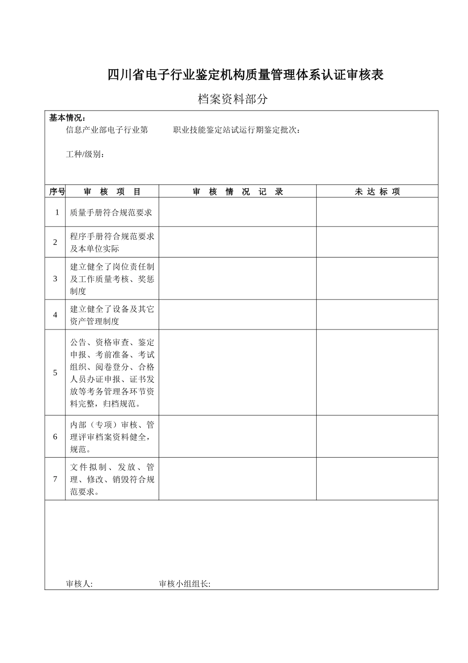 四川省电子行业鉴定机构质量管理体系认证审核表_第1页