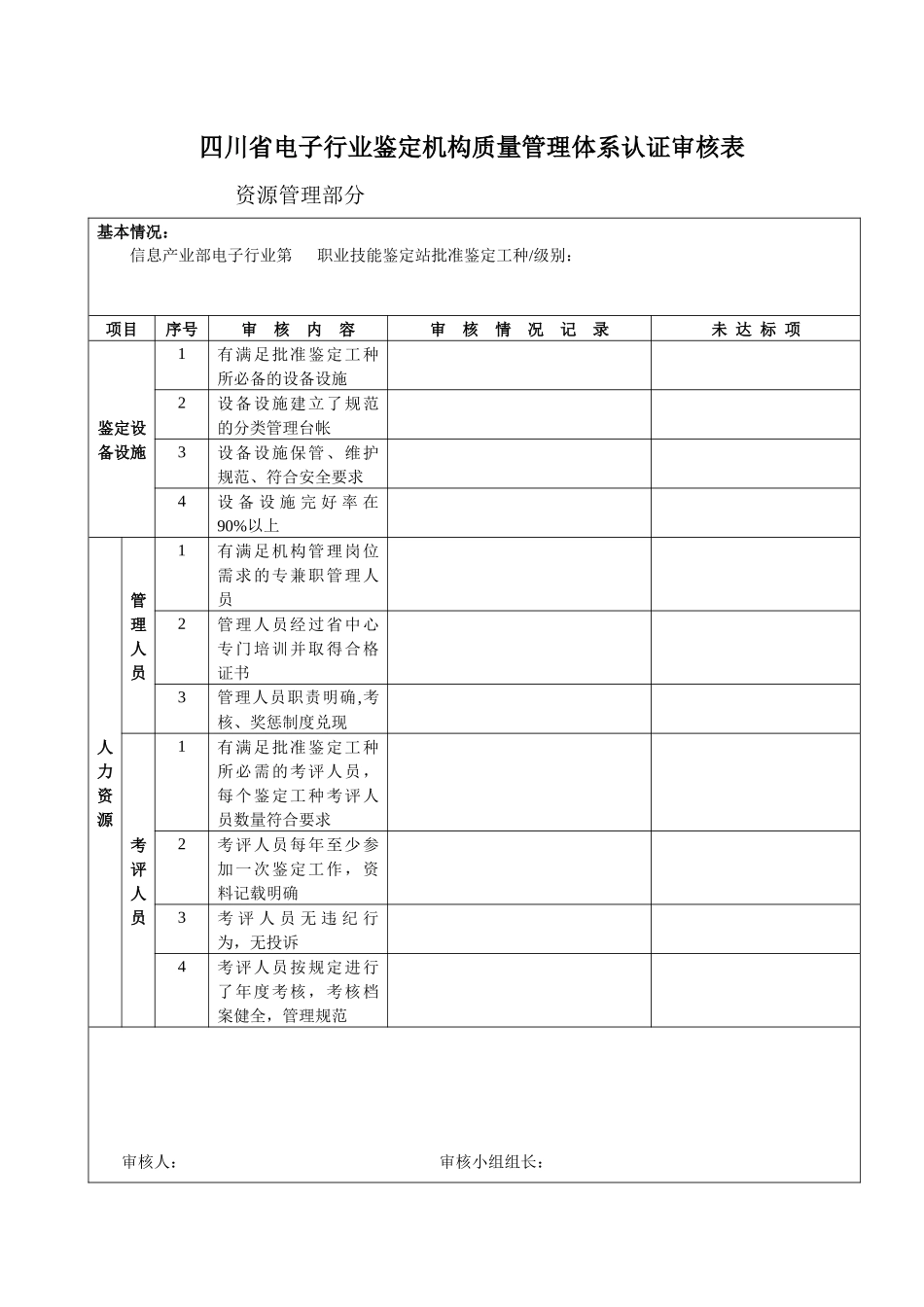 四川省电子行业鉴定机构质量管理体系认证审核表_第2页