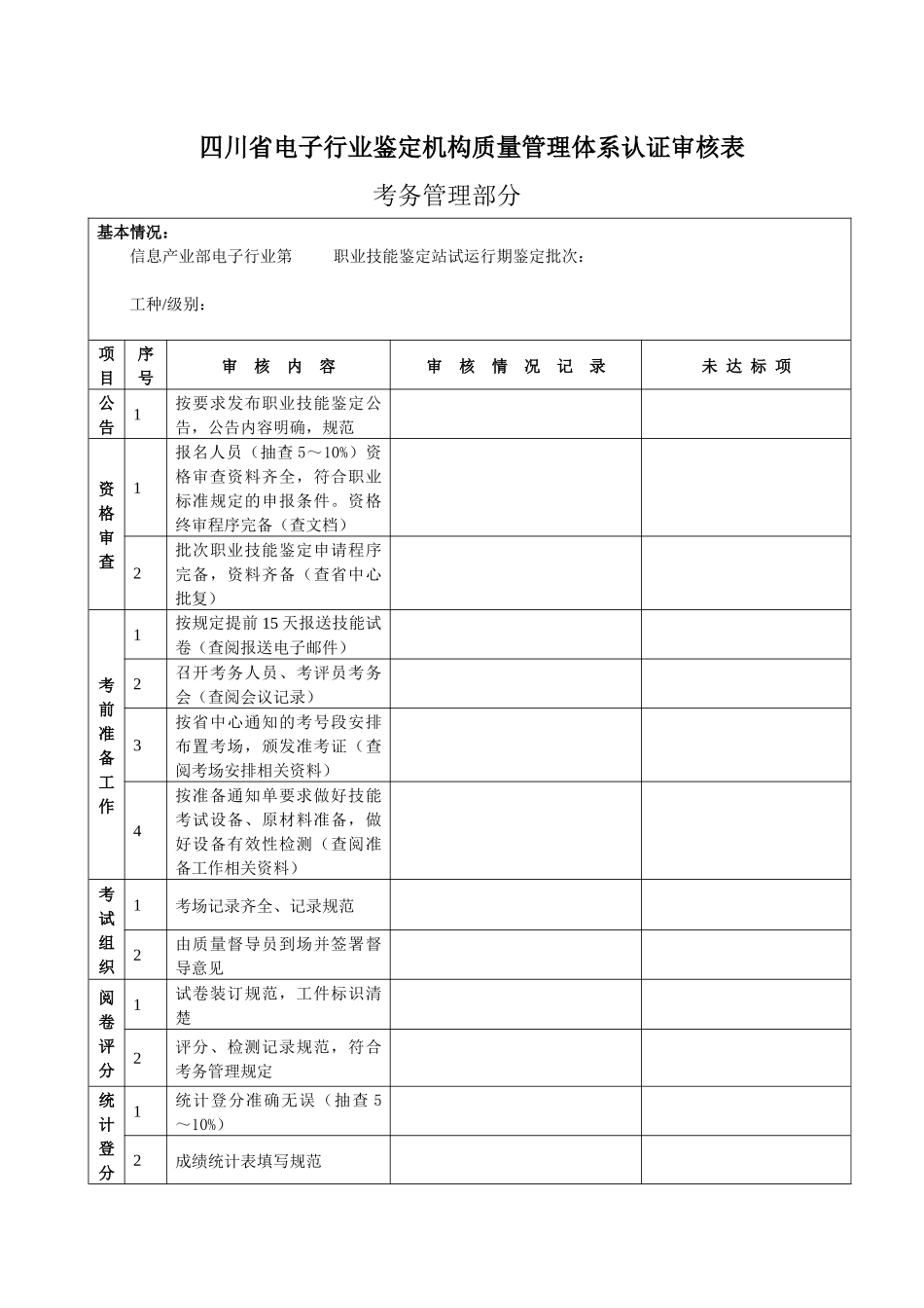 四川省电子行业鉴定机构质量管理体系认证审核表_第3页