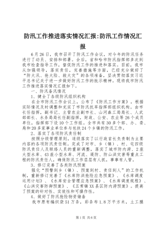 防汛工作推进落实情况汇报-防汛工作情况汇报