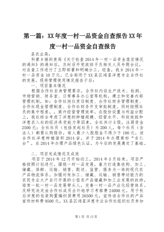 第一篇：XX年度一村一品资金自查报告XX年度一村一品资金自查报告