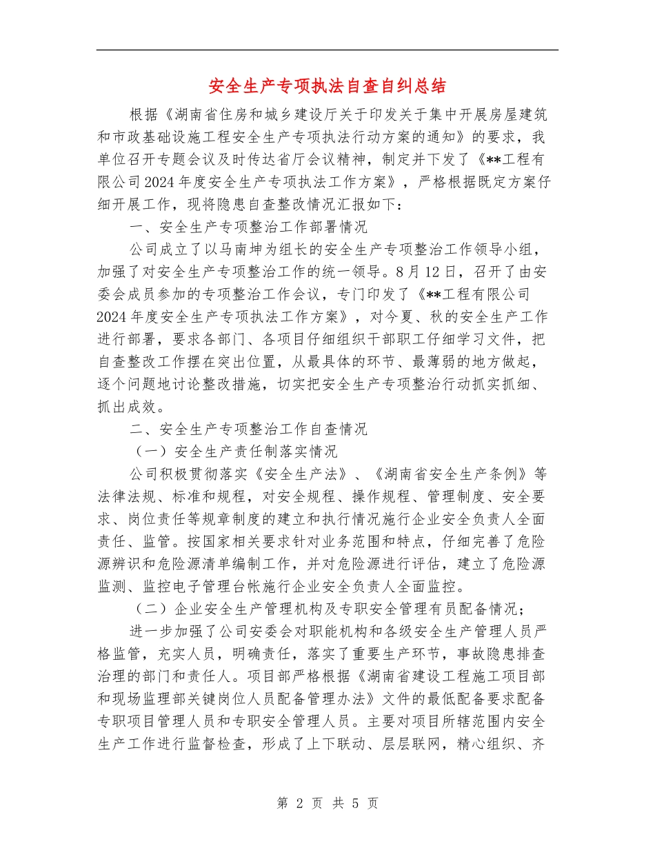 安全生产专项执法自查自纠总结_第2页