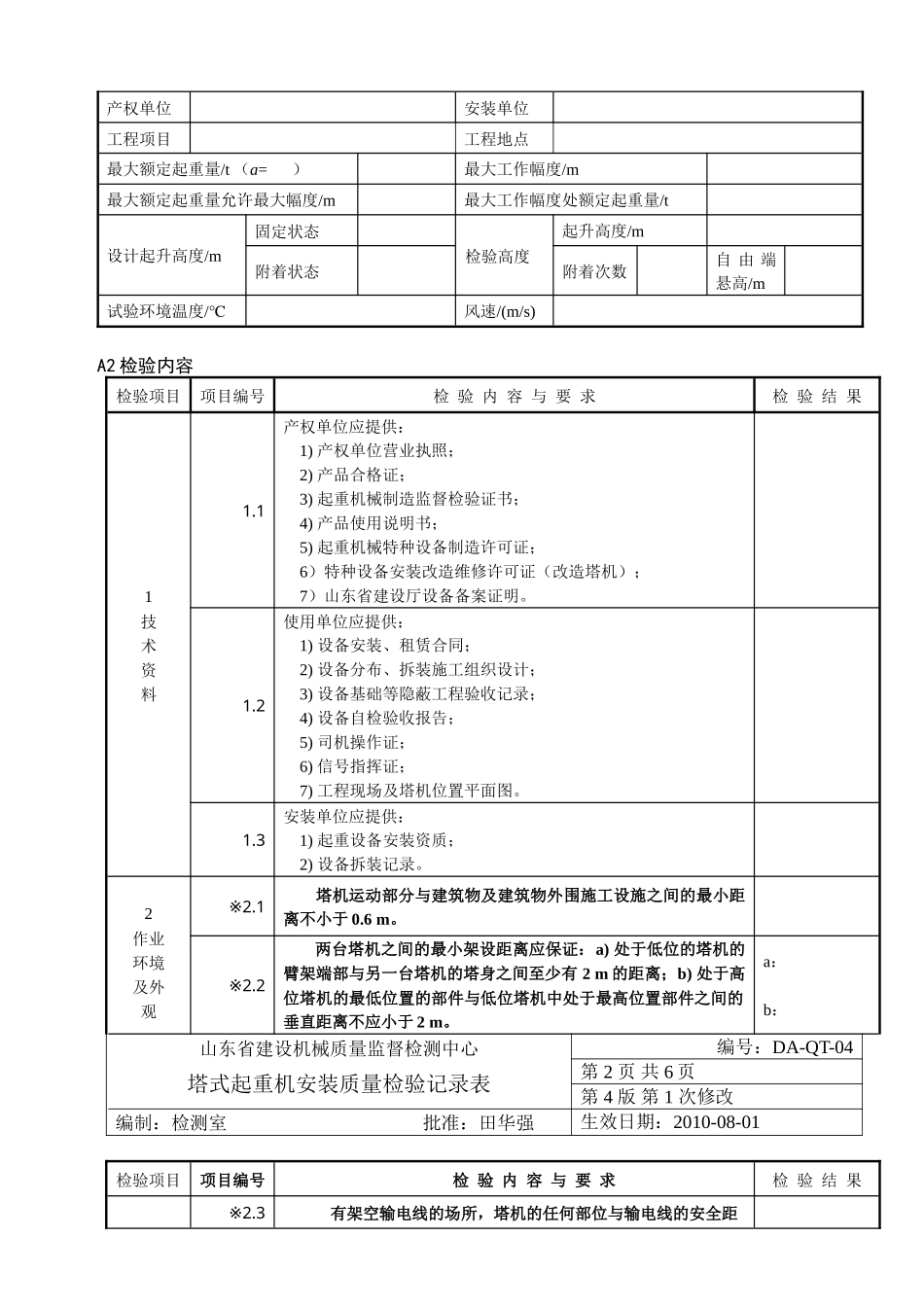 塔式起重机安装质量检验表_第2页