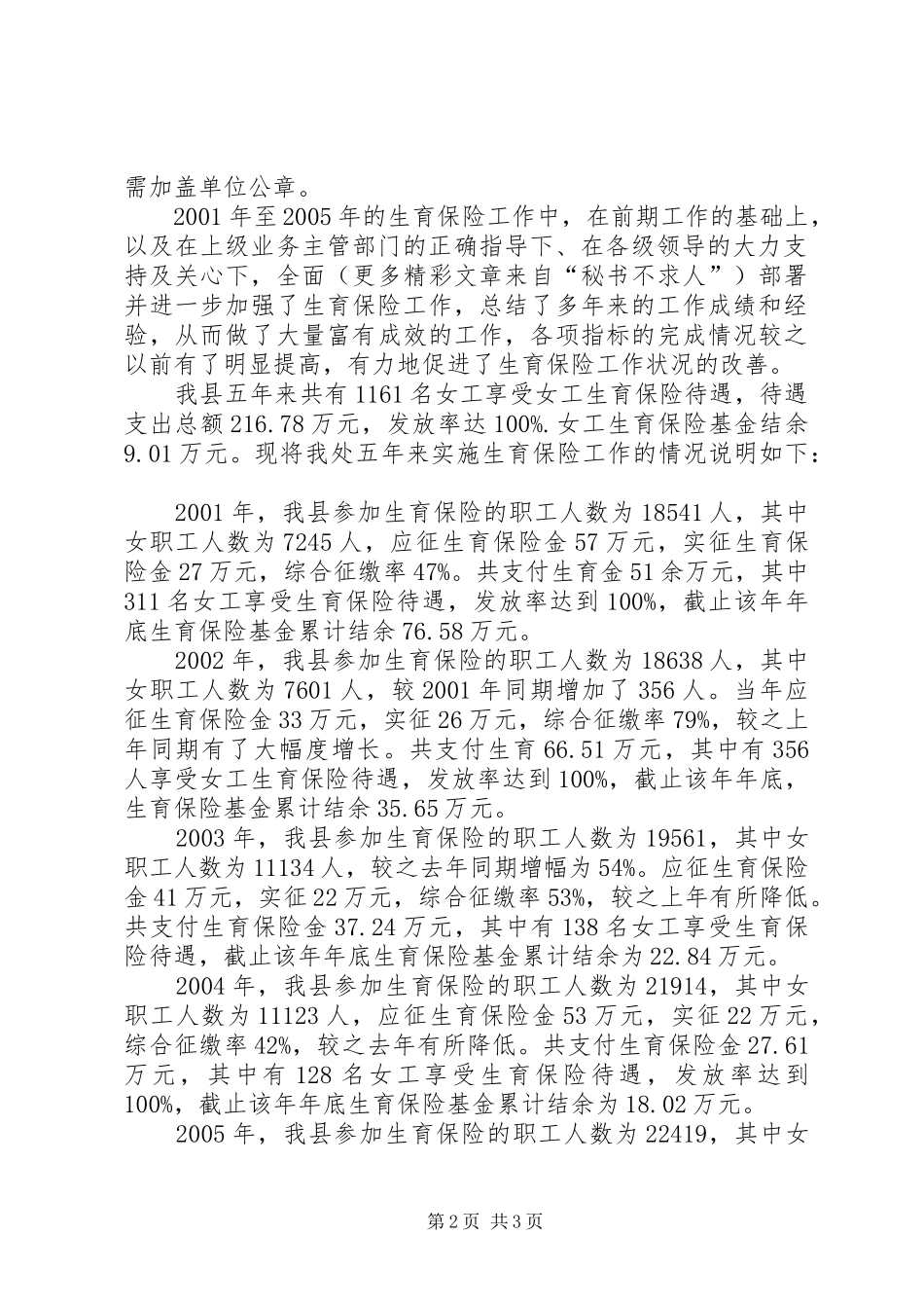 关于XX年XX年度实施生育保险工作的情况报告_第2页