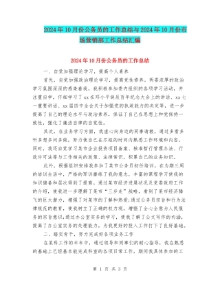 2024年10月份公务员的工作总结与2024年10月份市场营销部工作总结汇编