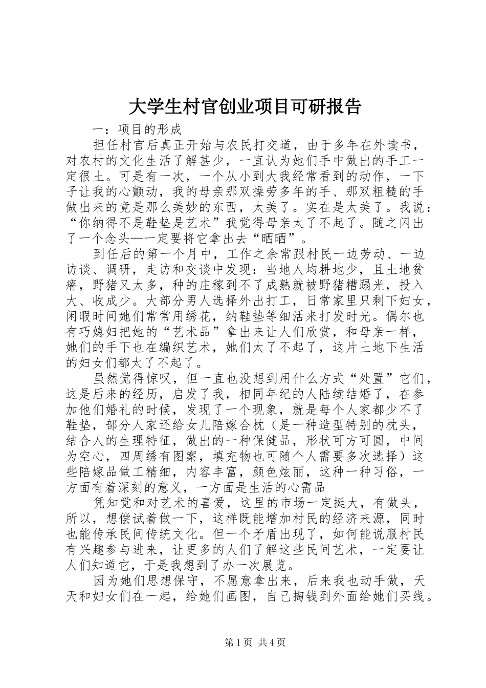 大学生村官创业项目可研报告_第1页