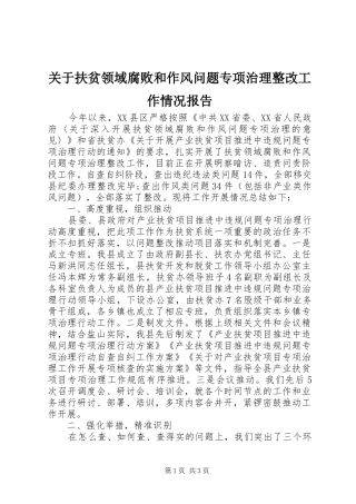 关于扶贫领域腐败和作风问题专项治理整改工作情况报告