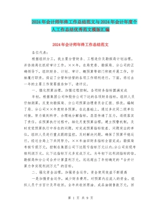 2024年会计师年终工作总结范文与2024年会计年度个人工作总结优秀范文模版汇编