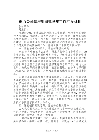 电力公司基层组织建设年工作汇报材料