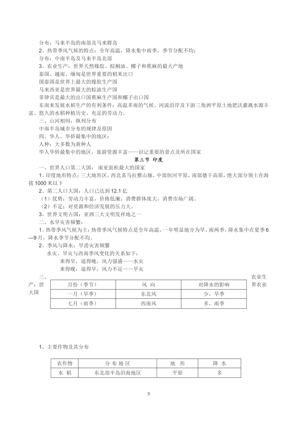 新人教版七年级地理下复习提纲_第3页
