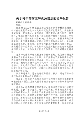 关于村干部何玉辉贪污违法的检举报告