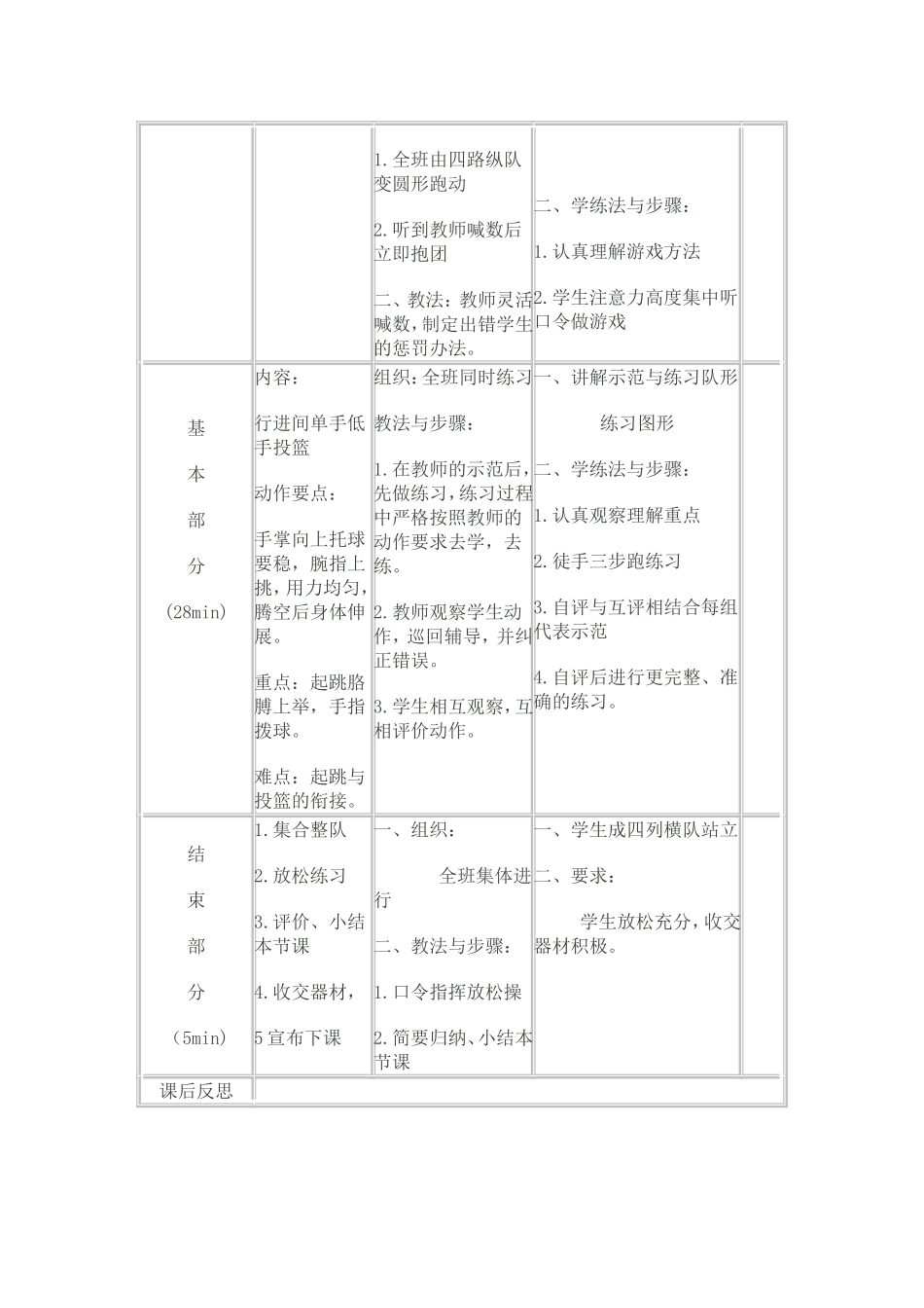 体育与健康课教案－行进间篮球单手低手投篮）1_第2页