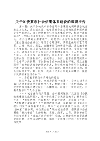 关于加快某市社会信用体系建设的调研报告