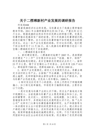 关于二楞滩新村产业发展的调研报告