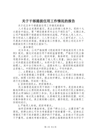 关于干部提拔任用工作情况的报告
